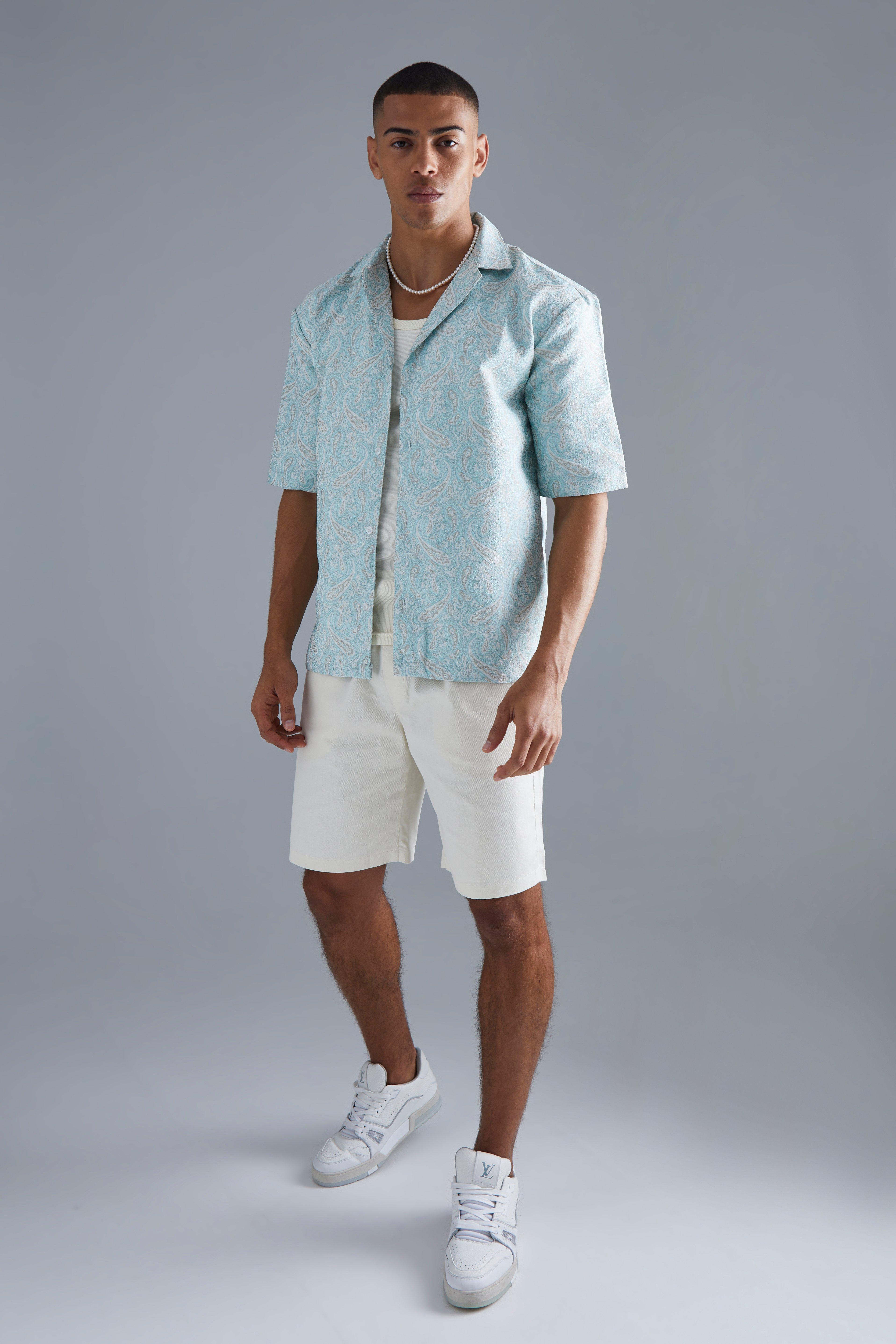 Short Sleeve Drop Revere Paisley Jacquard Shirt | boohoo